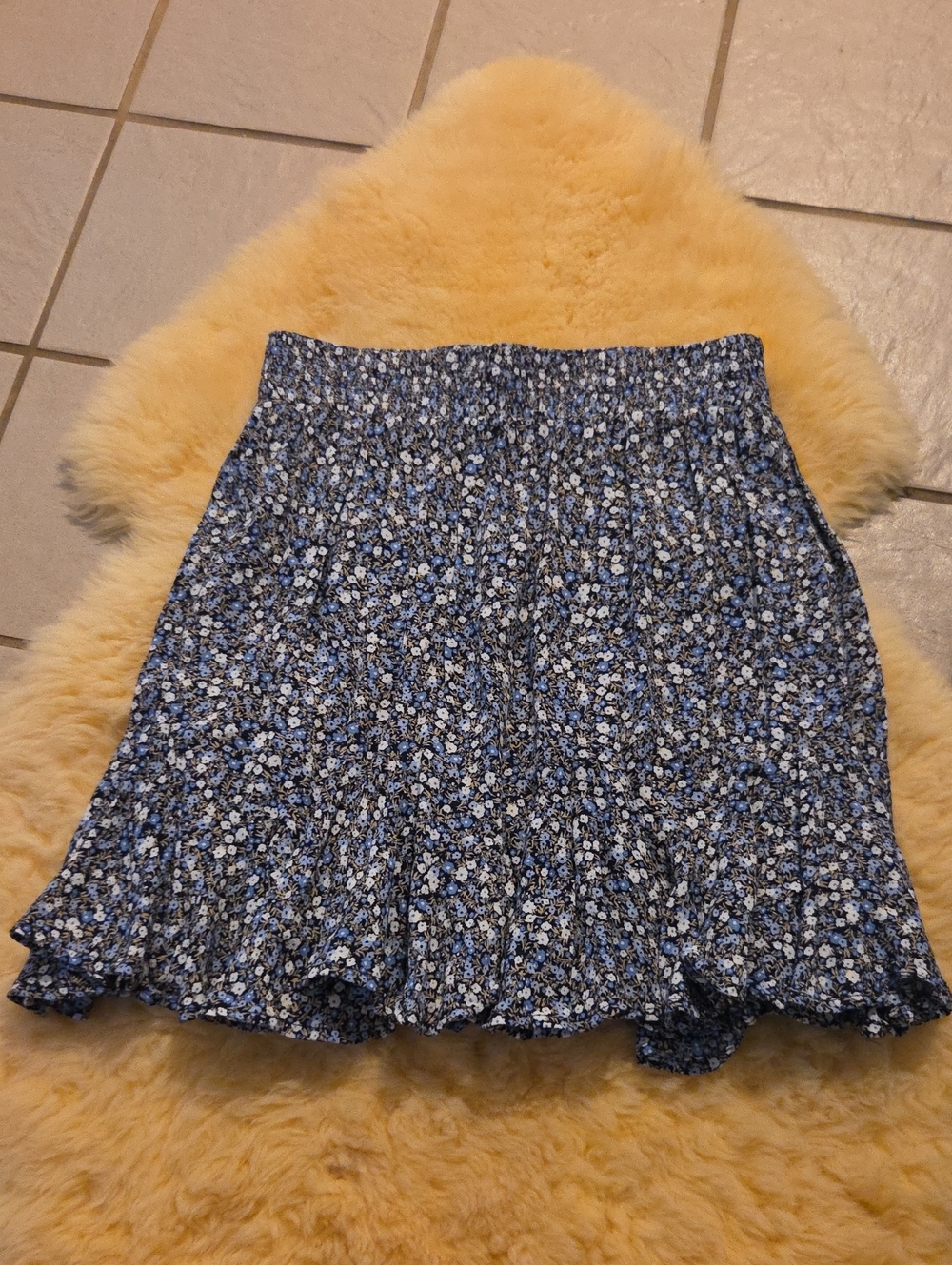 LOFT Navy and Light Blue Floral Mini Skirt
